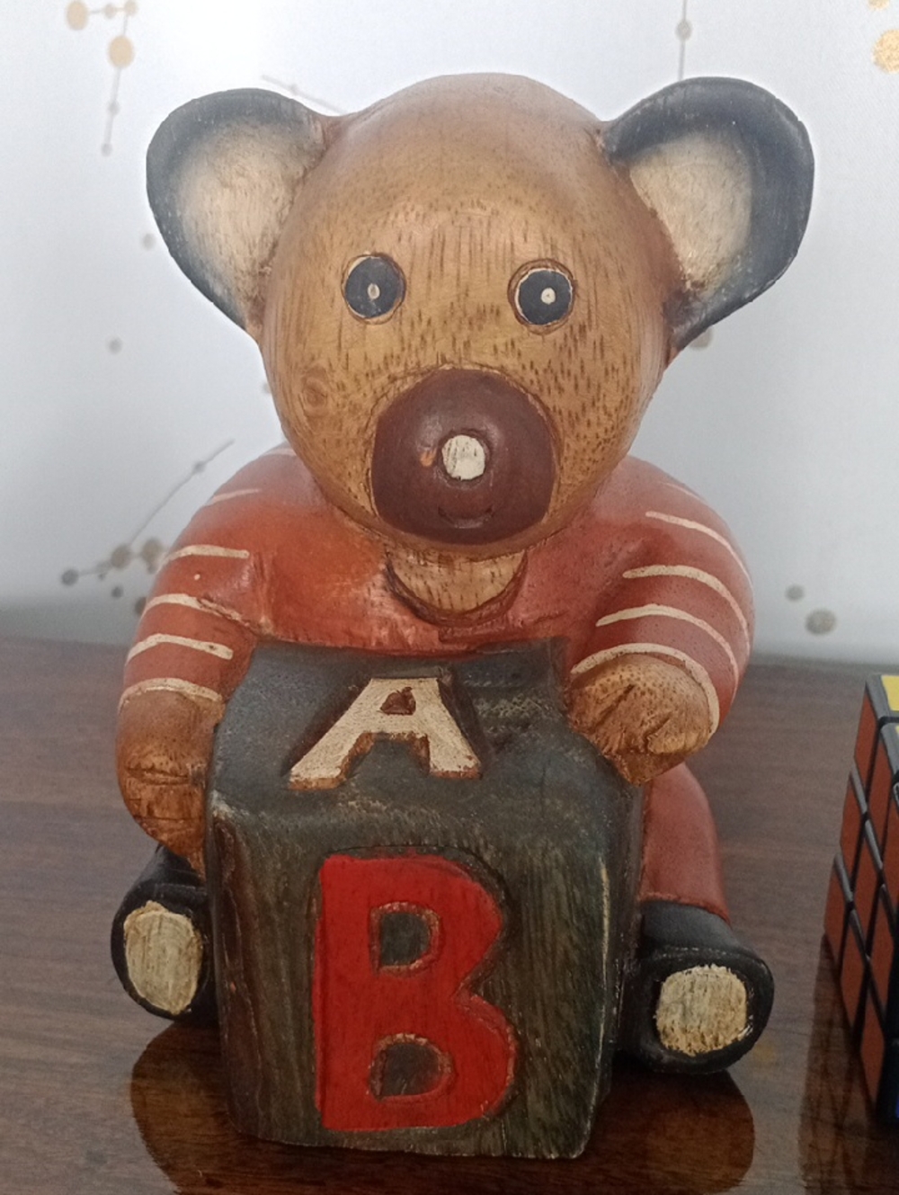 Hand Crafted Brown & Red Bear with Alphabet Block